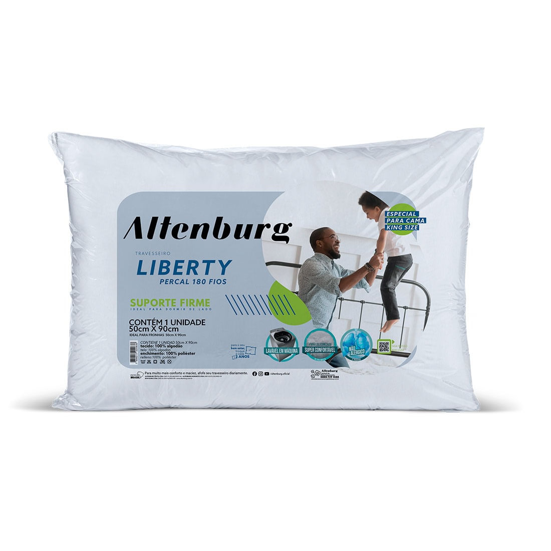 Kit 3 Travesseiros Liberty 180 Fios 50cm x 70cm Altenburg