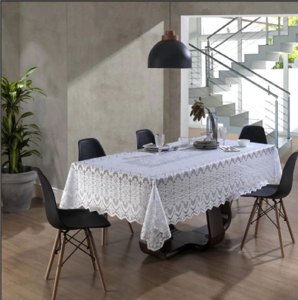 Toalha Mesa Retangular 150x220cm Arabesco Branca Interlar