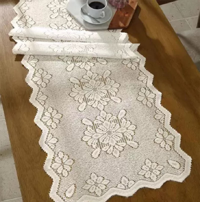 Caminho de Mesa de Renda 50x150cm Arabesco Marfim Interlar