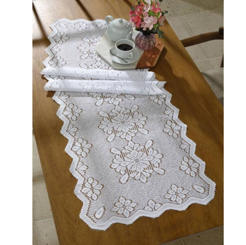 Caminho de Mesa de Renda 50x150cm Classica Branco Arabesco