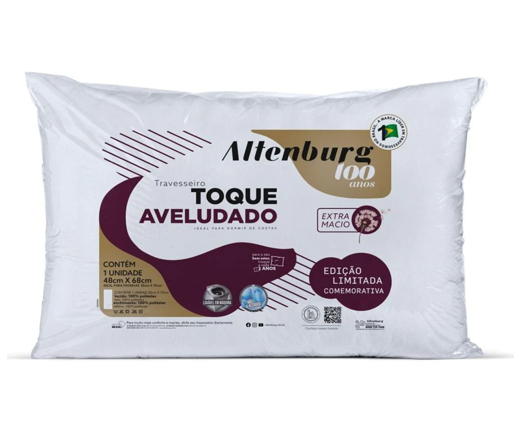 Travesseiro Toque Aveludado 50cm x 70cm Branco Altenburg