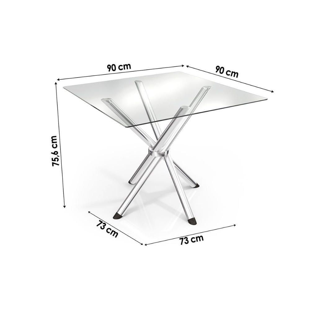 Conjunto Mesa De Cozinha Volga Com Tampo De Vidro 90cm E 4 Cadeiras Lisboa Cromada Courano Bege Kappesberg