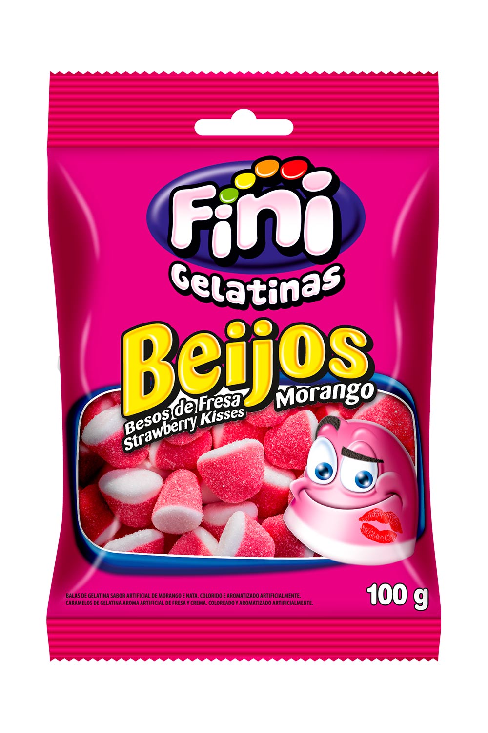 Bala Gelatina Beijos Morango Fini 100g