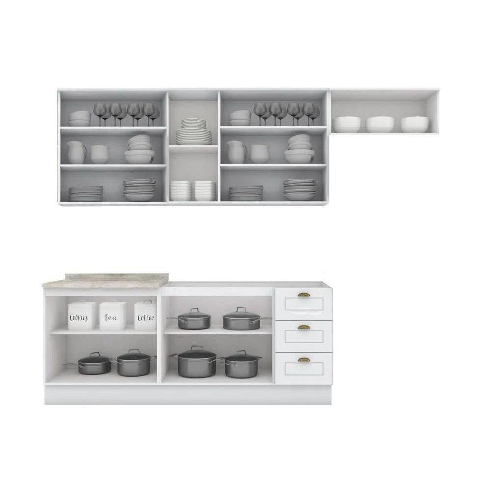 Kit Cozinha Modulada 6 Peças Americana 3 Aéreos + 2 Balcões + 1 Complemento Sem Pia Cz153 Branco