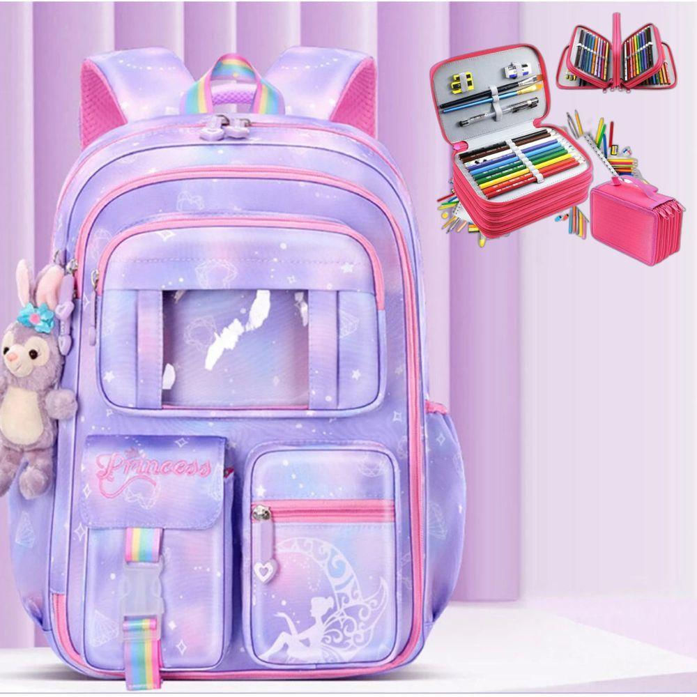 Kit Mochila Escolar Infantil Grande Capacidade Mais Estojo Escolar Grande Com 4 Compartimento pink