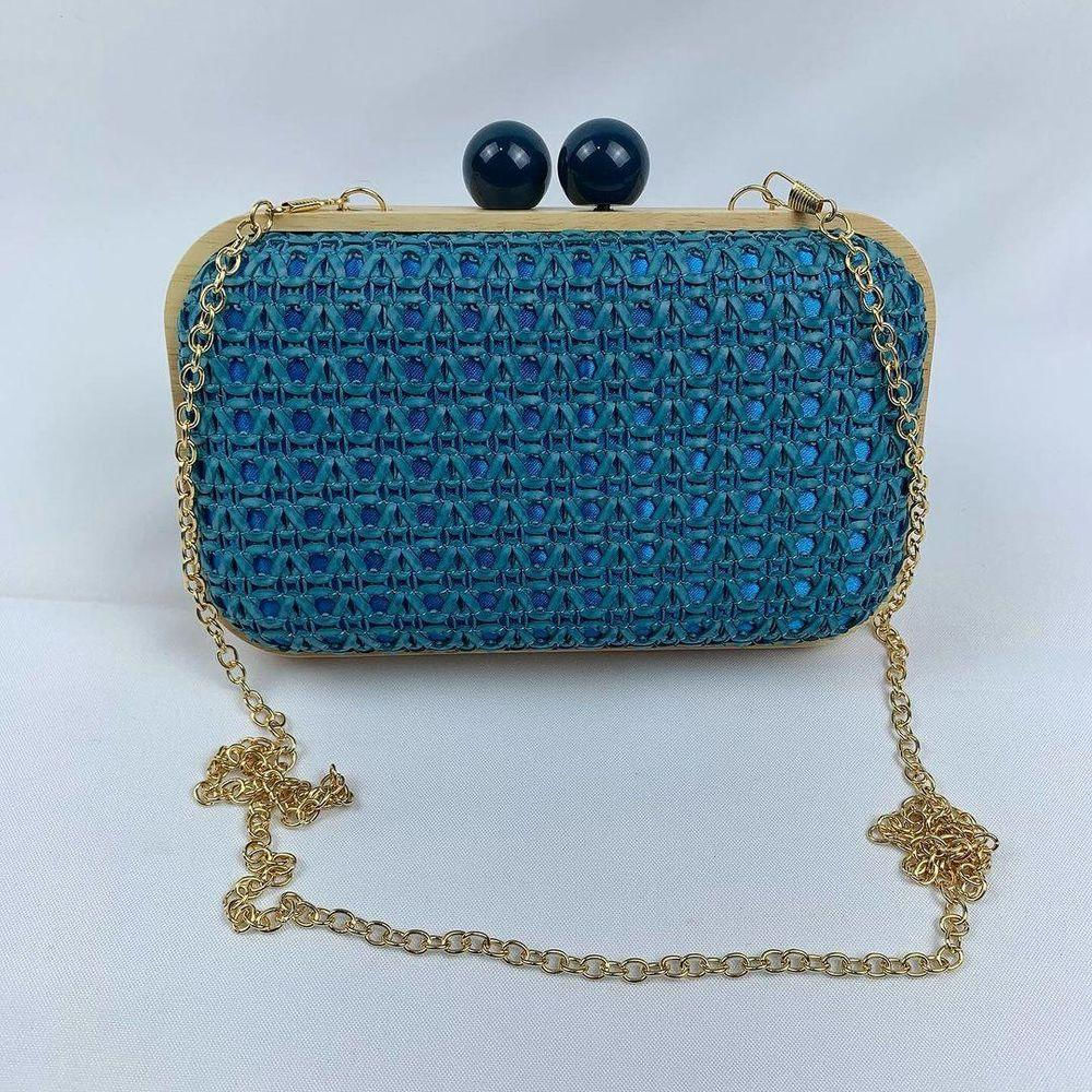 Bolsa Clutch Textura Palha Com Alça De Ombro Tranversal Festa Casamento azul