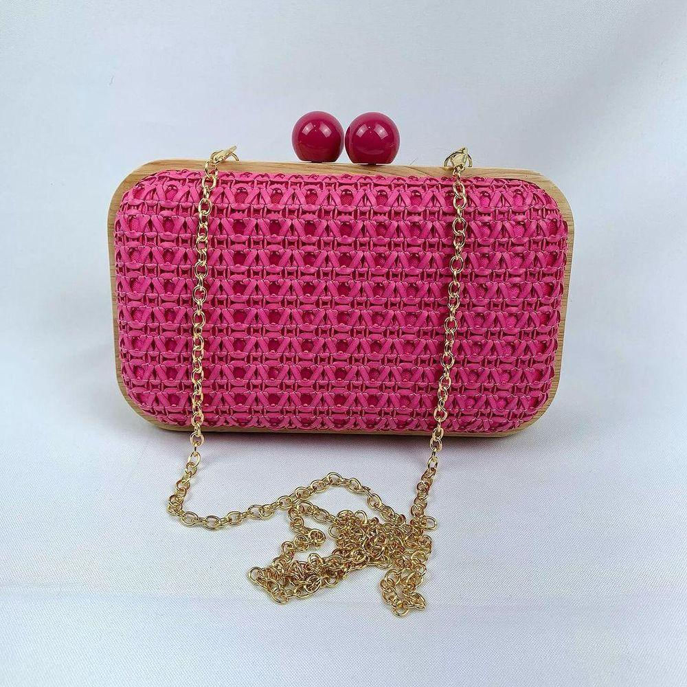 Bolsa Clutch Textura Palha Com Alça De Ombro Tranversal Festa Casamento pink