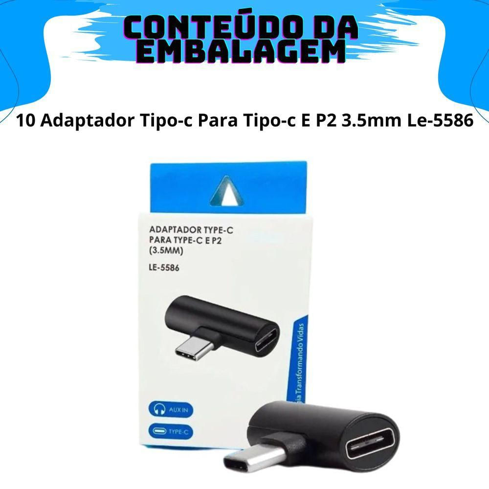 Kit 10 Adaptadores Para Smartphone Celular Tipo-c Para Tipo-c E P2 3.5mm Le-5586