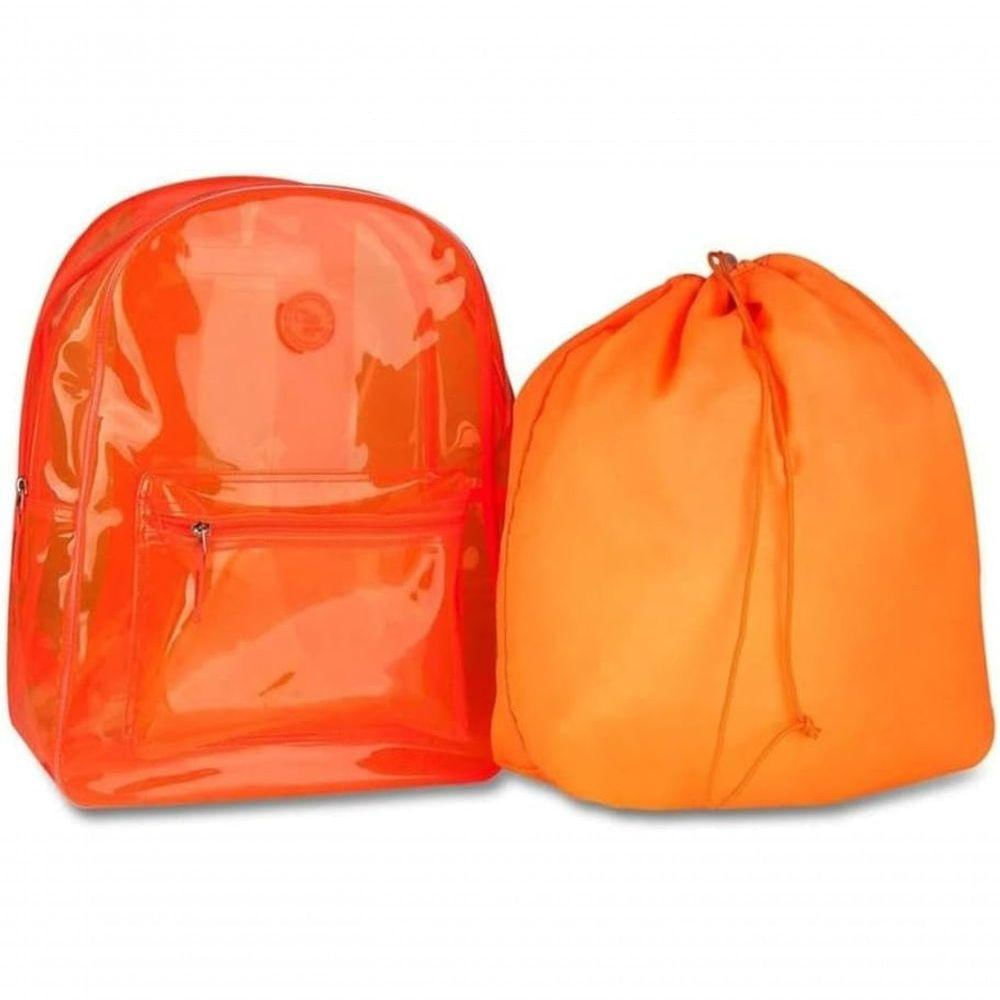 Mochila Transparente Neon Juvenil Feminina Escola Praia Piscina laranja