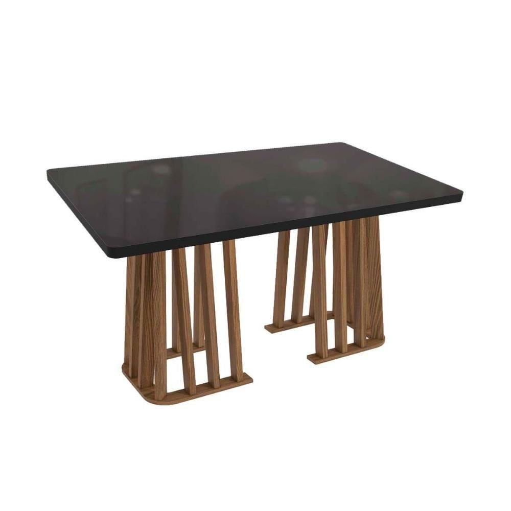 Mesa Para Cozinha Alteia Com Tampo Madeirado Com Vidro 90x160cm Nogueira Preto Fosco Vidro Preto Kappesberg