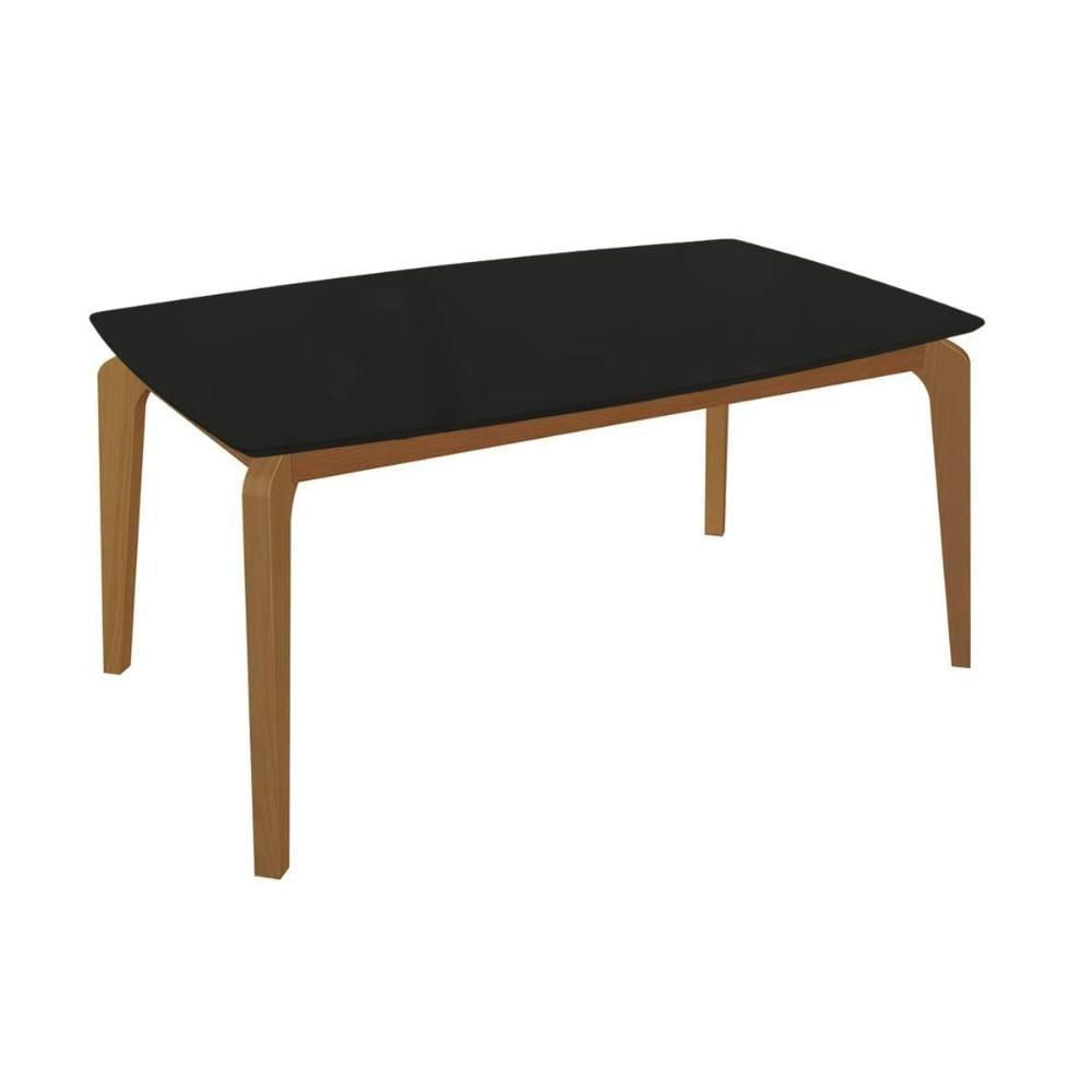 Mesa Para Cozinha Petra Com Tampo Madeirado Com Vidro 90x170cm Carvalho Preto Fosco Vidro Preto Kappesberg