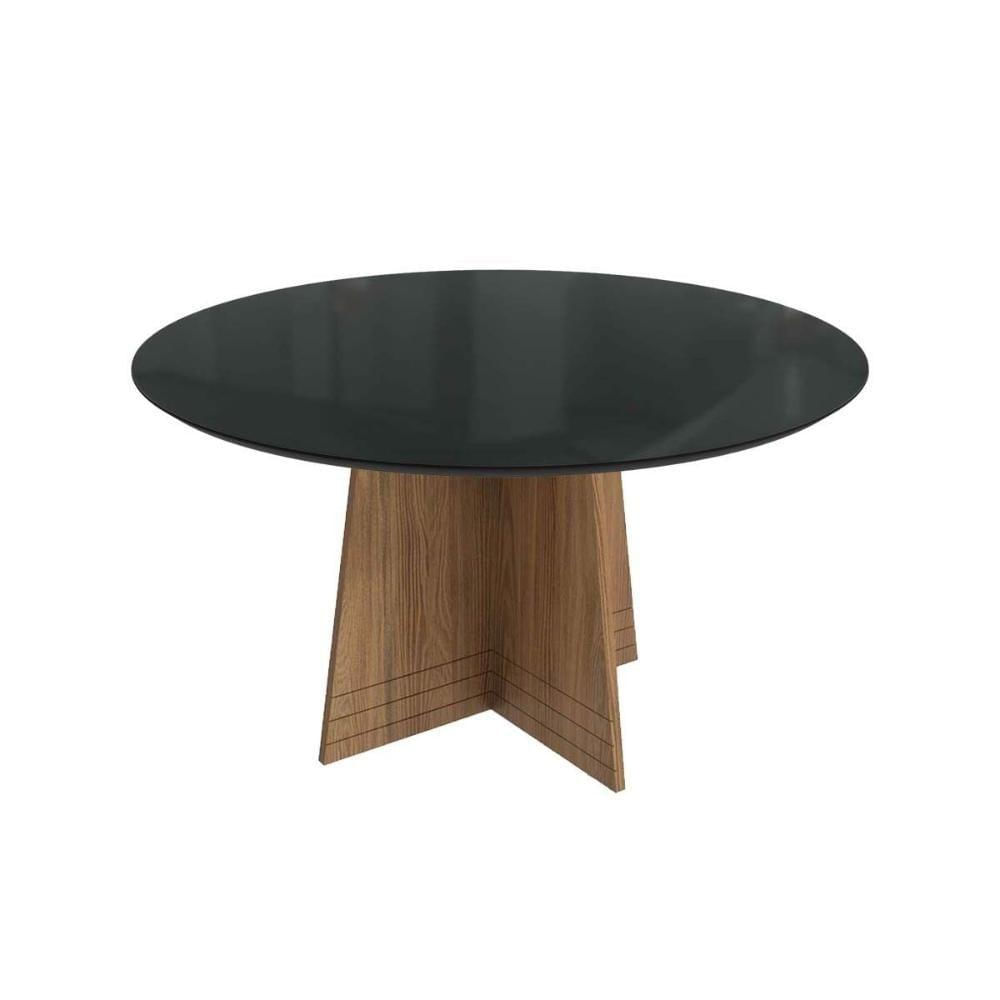 Mesa Para Cozinha Lótus Com Tampo Madeirado Com Vidro 105x105cm Nogueira Preto Fosco Vidro Preto Kappesberg