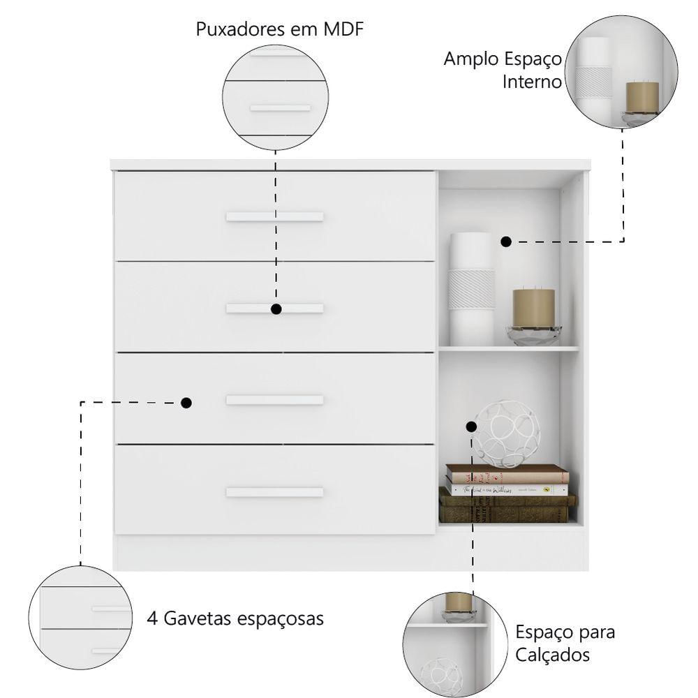 Cômoda Sapateira 4 Gavetas 1 Porta Genova Plus Zanzini Branco