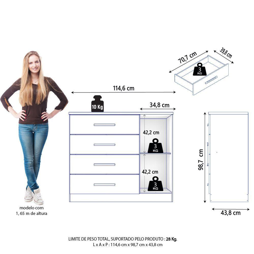 Cômoda Sapateira 4 Gavetas 1 Porta Genova Plus Zanzini Branco