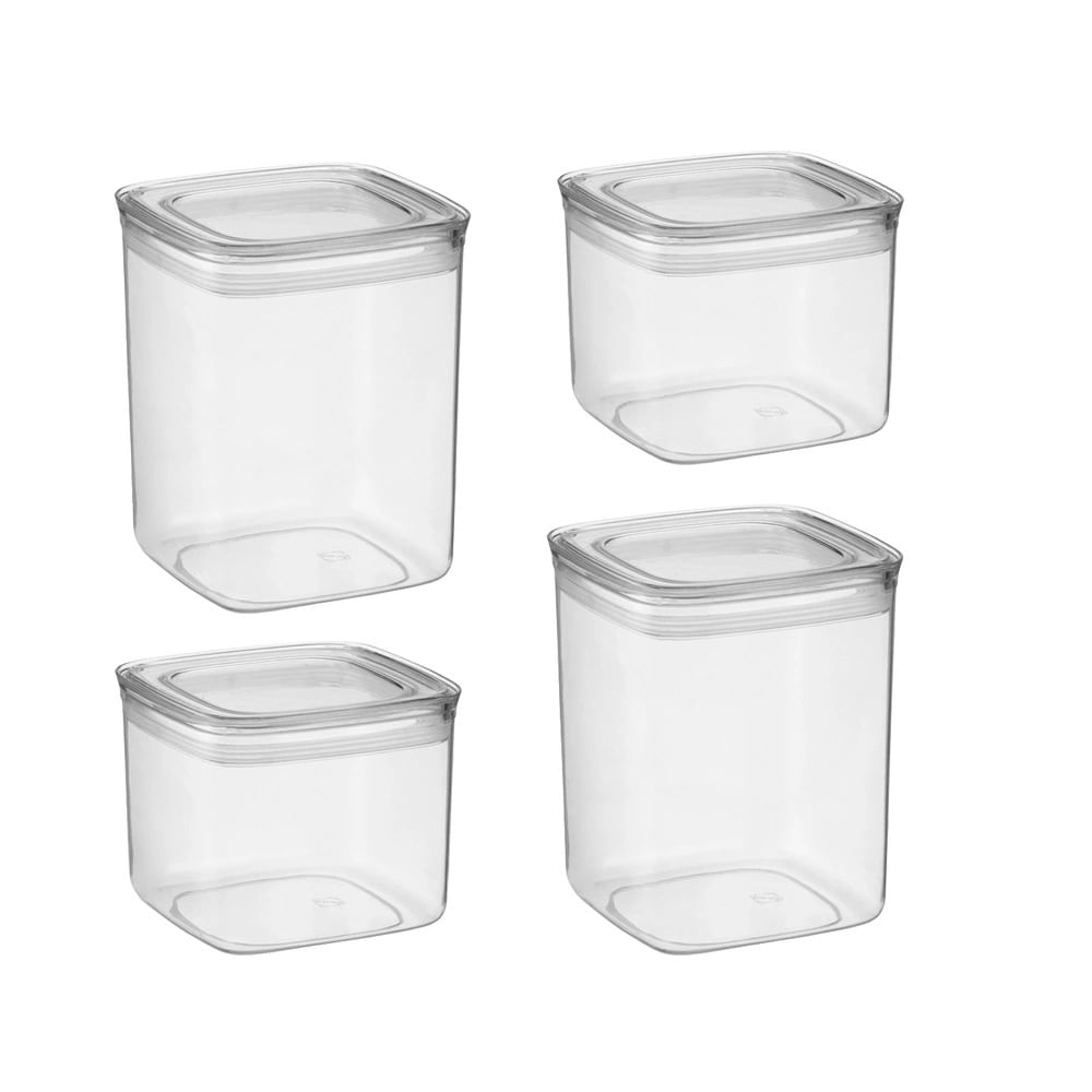 Conjunto de Potes Hermeticos Arthi em Acrílico Transparente com Tampa com 4 Peças