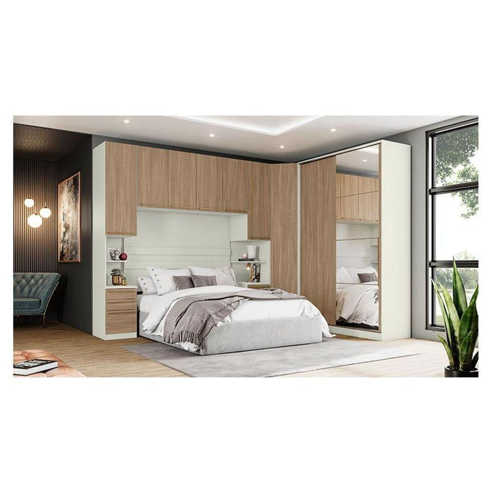 Quarto Modulado Casal Ambiente Composição 1 New Predileto 5 Peças Areia Jequitibá - Henn