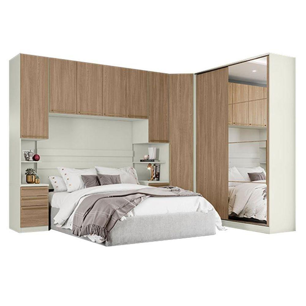 Quarto Modulado Casal Ambiente Composição 1 New Predileto 5 Peças Areia Jequitibá - Henn