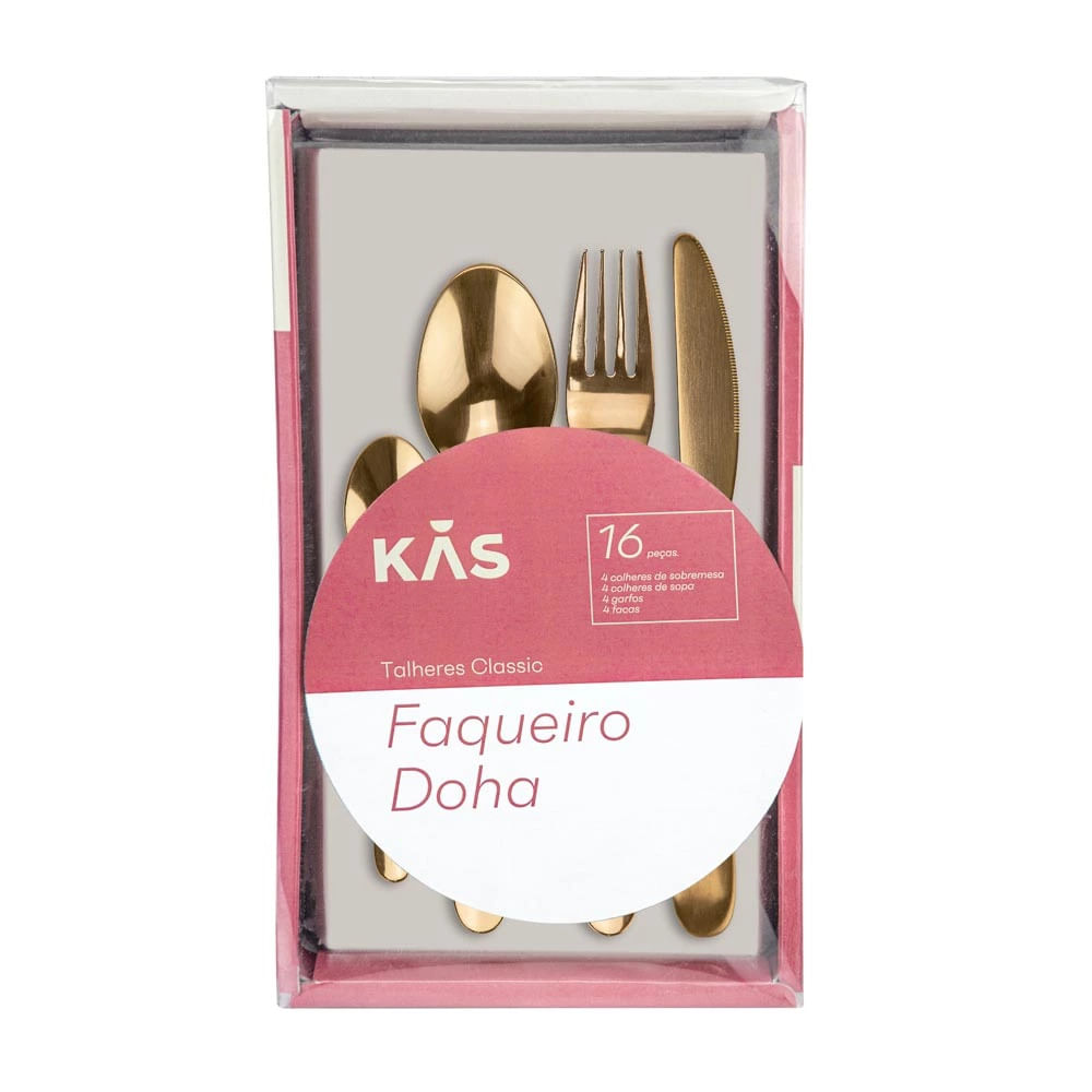 Faqueiro Kas Doha Rosé Gold com 16 Peças Inox