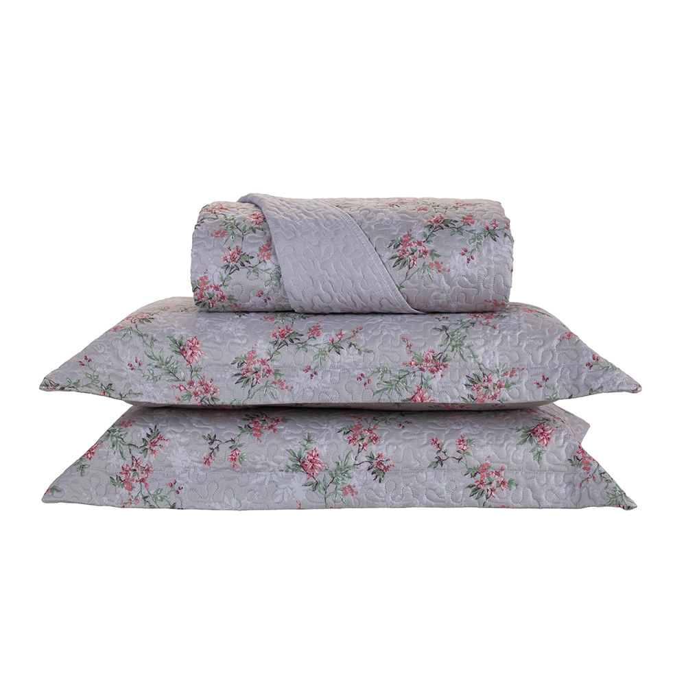 Kit Colcha Casal Andreza Rosely Floral 100% Poliéster 3 Peças