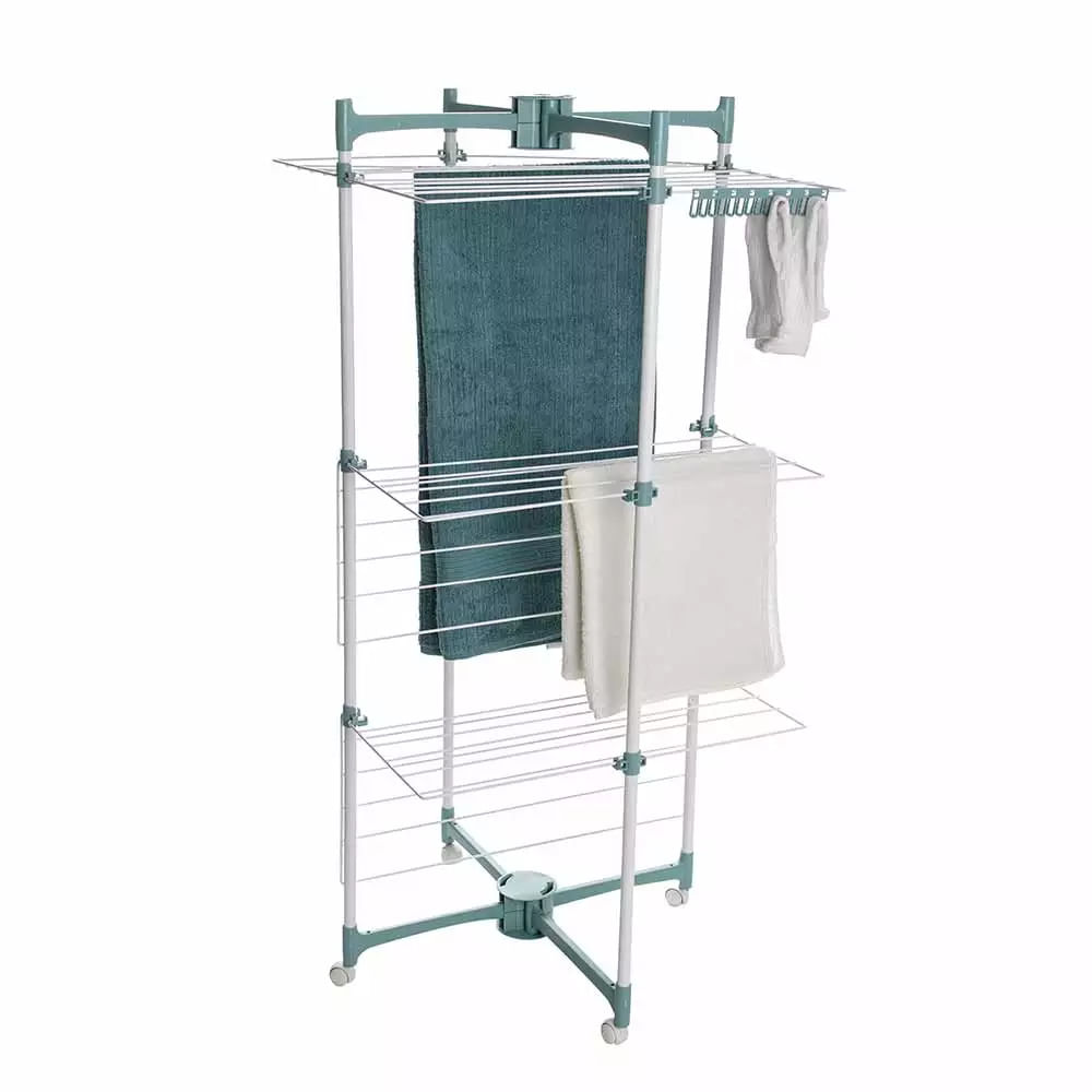 Varal de Chão Vertical Metaltru Dobrável com Rodas em Metal Verde e Branco 57x56x120cm