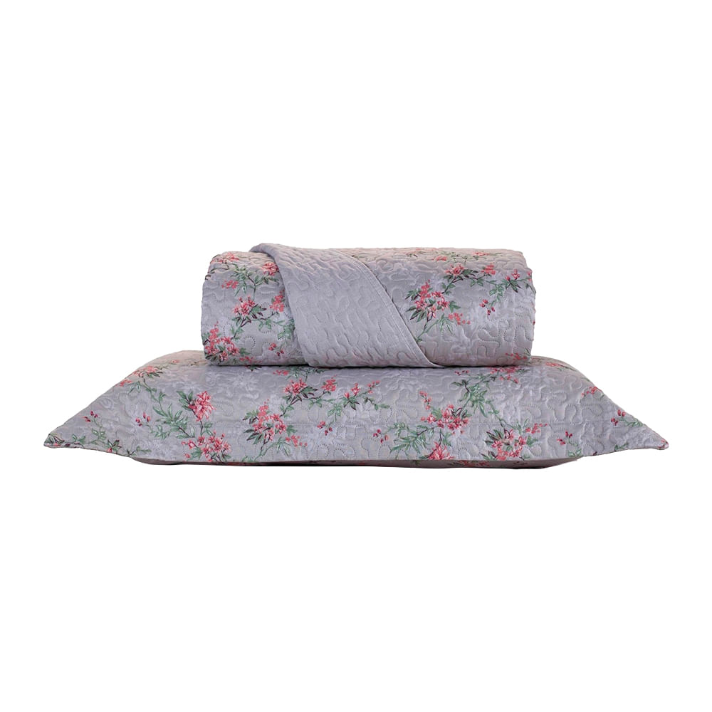 Kit Colcha Solteiro Andreza Rosely Floral 100% Poliéster 2 Peças