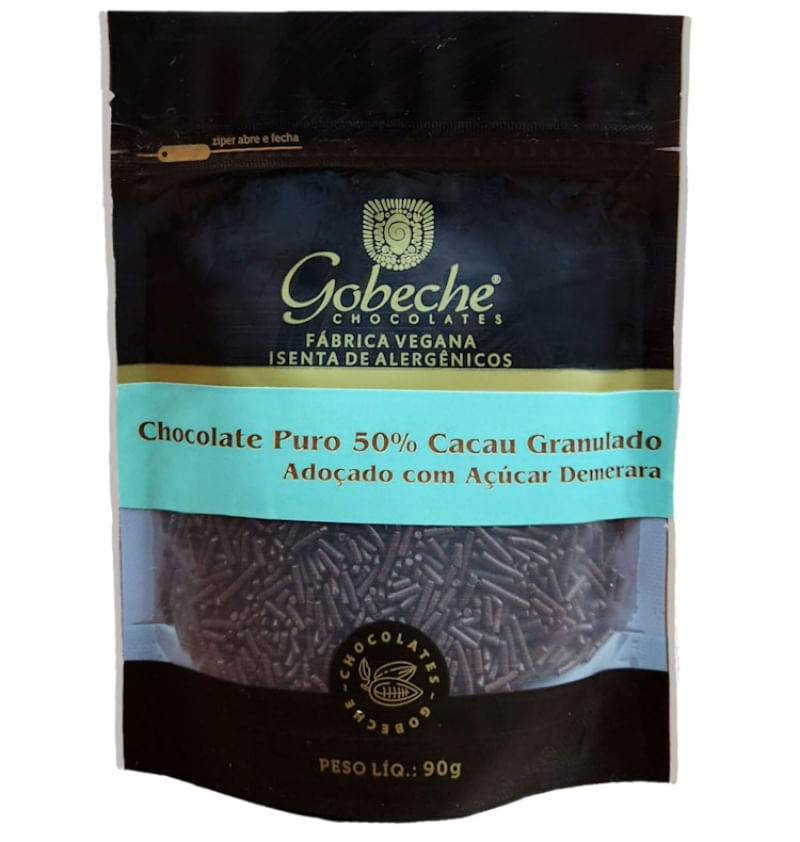 Chocolate Puro 50% Cacau Granulado Gobeche - Adoçado com Açúcar Demerara- 90g