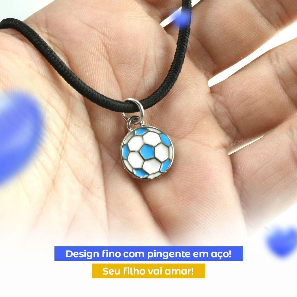 Colar Infantil Menino Cordão + Pingente Bola Futebol Premium Azul Ajustavel Presente Unissex Moda