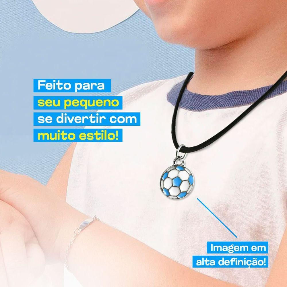 Colar Infantil Menino Cordão + Pingente Bola Futebol Premium Azul Ajustavel Presente Unissex Moda