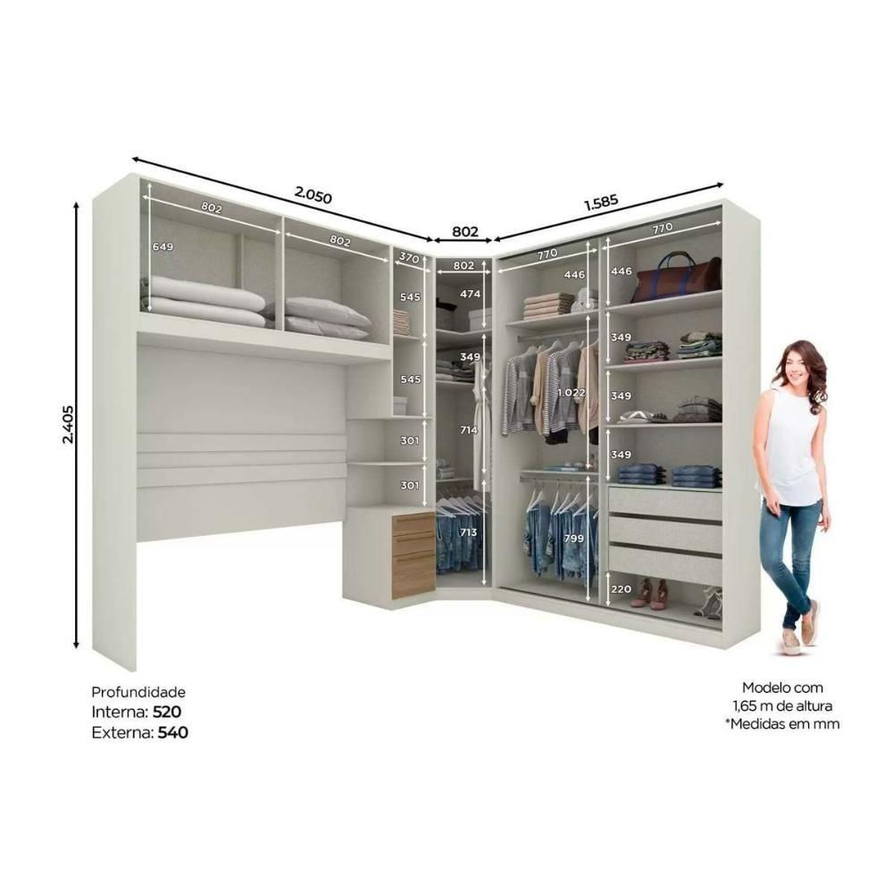 Quarto Casal Modulado Seletto 6 Peças (1 Ponte + 1 Closet Canto + 1 G Roupas 2ptas De Correr + 3 Complemento) Qm123 Areia - Henn