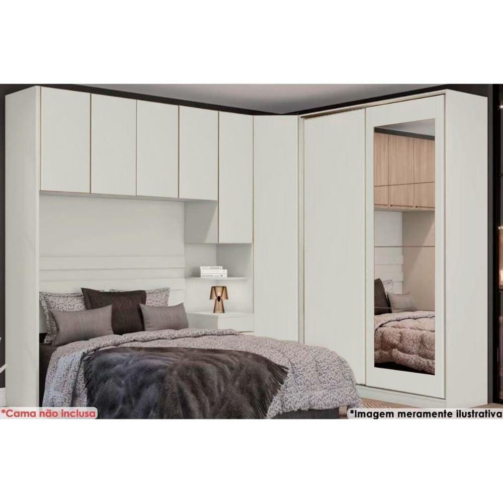 Quarto Casal Modulado Seletto 6 Peças (1 Ponte + 1 Closet Canto + 1 G Roupas 2ptas De Correr + 3 Complemento) Qm123 Areia - Henn