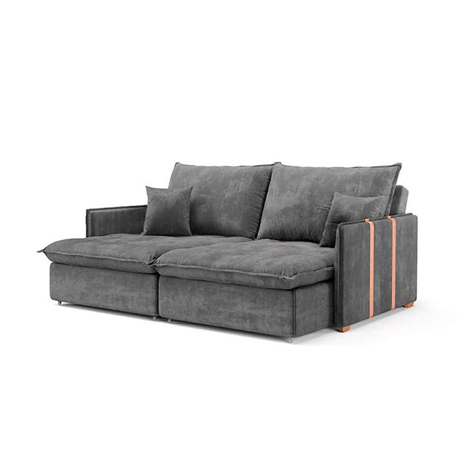 Sofá Retrátil Sem Caixa 3 lugares Solomons Velosuede Grafite 180 cm