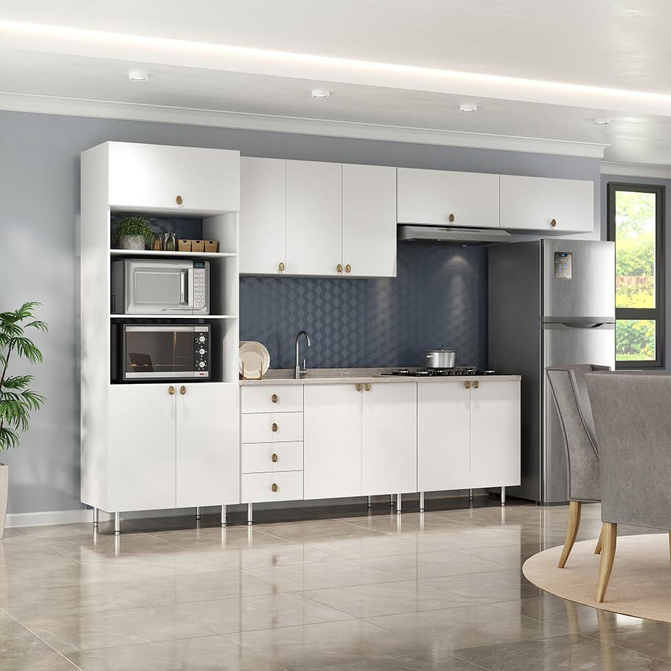 Cozinha Completa Maranello 100% MDF 12 PT 4 GV Branco