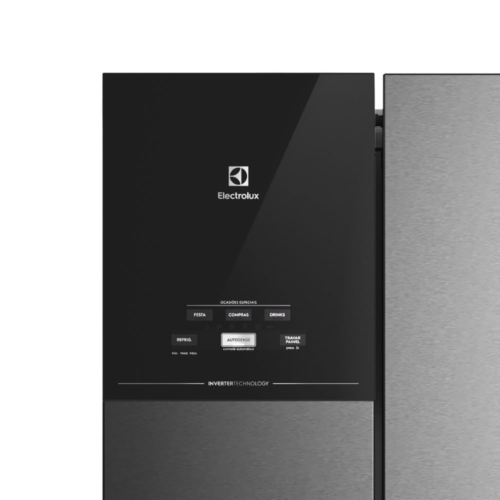 Geladeira Electrolux Frost Free Inverter 480L Efficient AutoSense 3 Portas Black Inox Look (IM7B) 127V