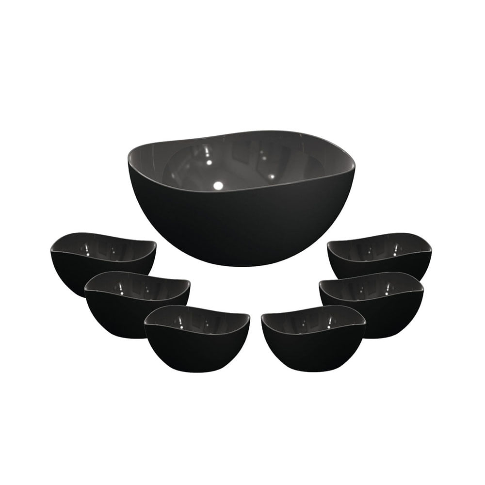 Jogo de Sobremesa Preto Tigela Bowl Saladeira Pote 7un