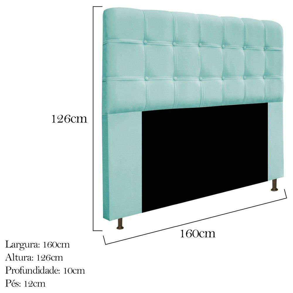 Cabeceira160Cm Queen Size Com Botonê Suede Azul Tiffany