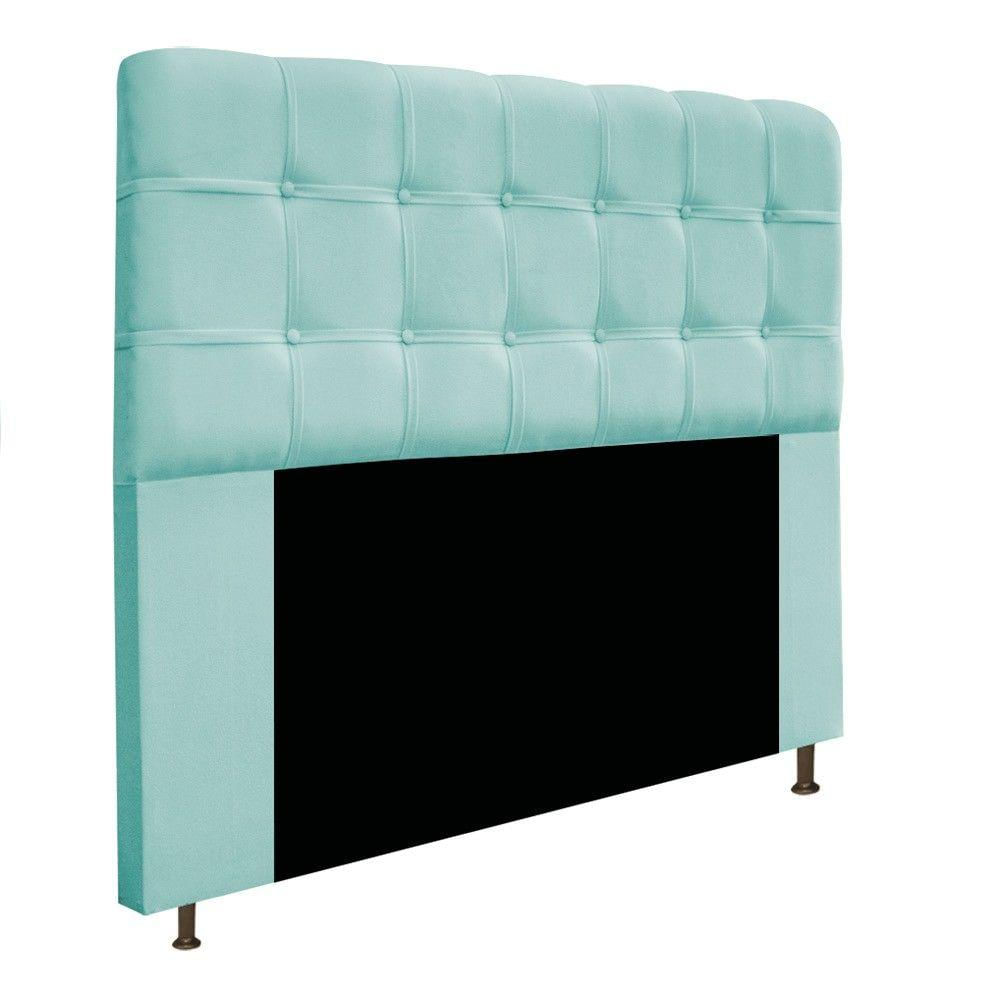 Cabeceira160Cm Queen Size Com Botonê Suede Azul Tiffany