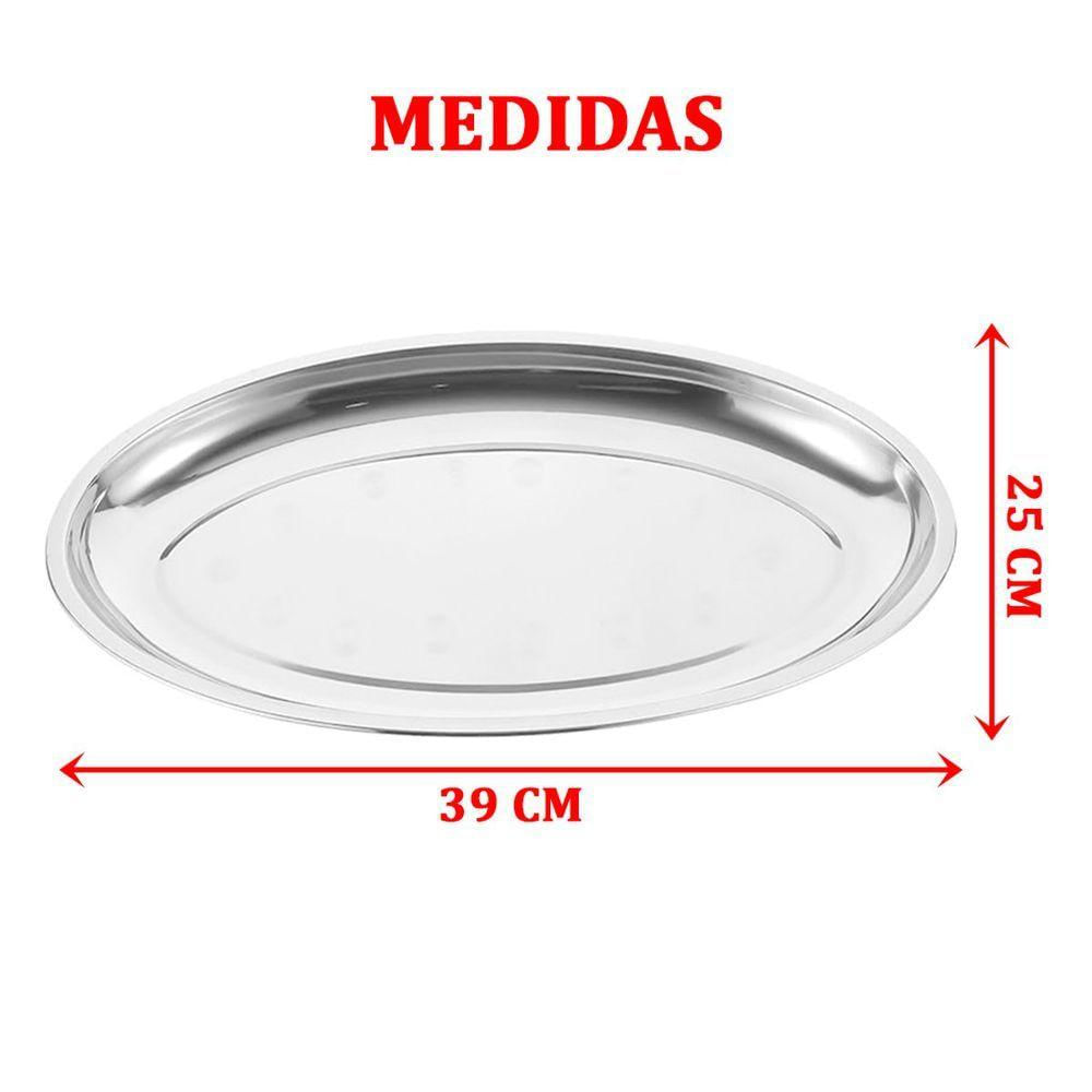 Bandeja Travessa Para Servir Oval Grande Prateada Inoxidável 39cm