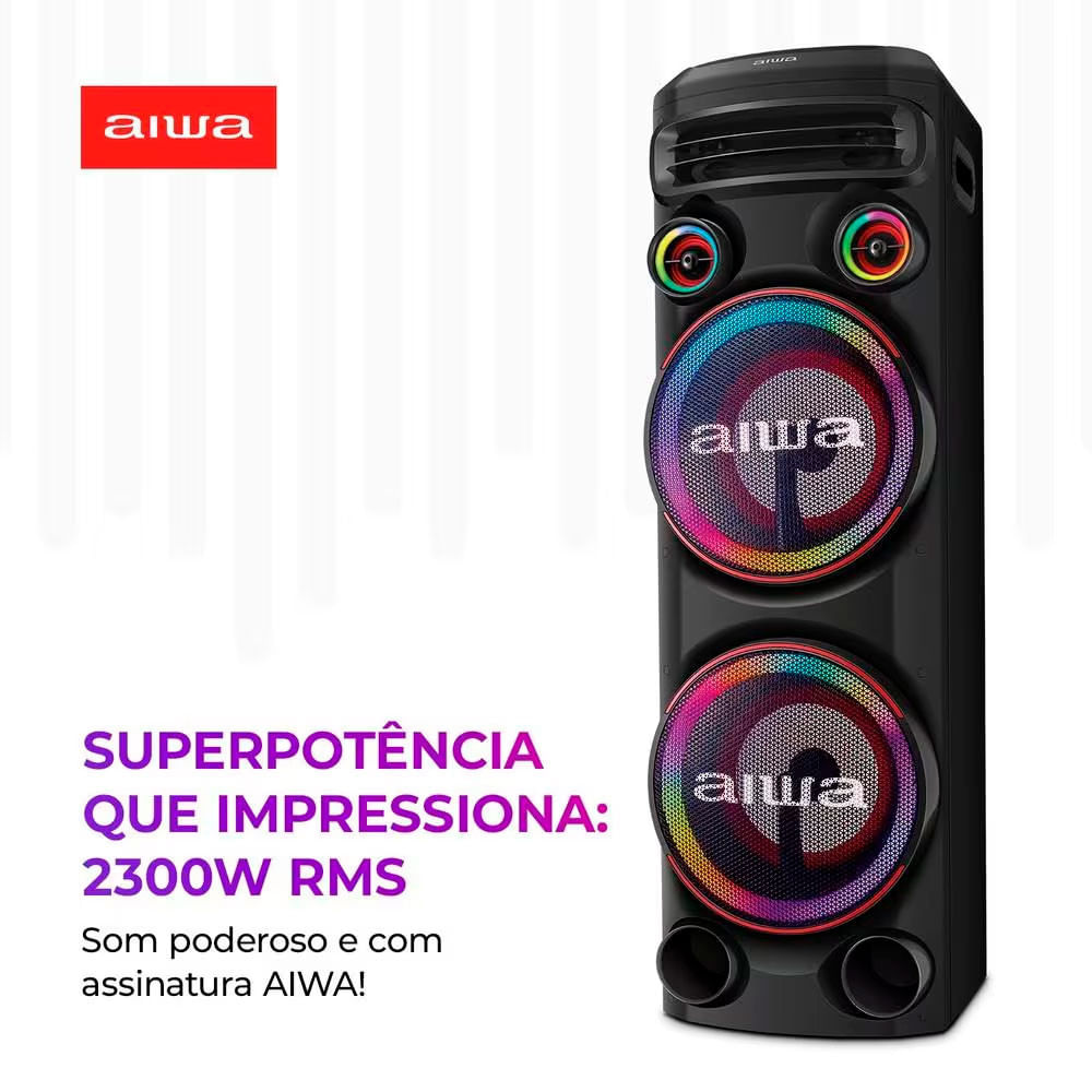 Torre de Som Aiwa T2W-02 com Bluetooth, Iluminação RGB e Entrada USB 2300W RMS n/a / Bivolt