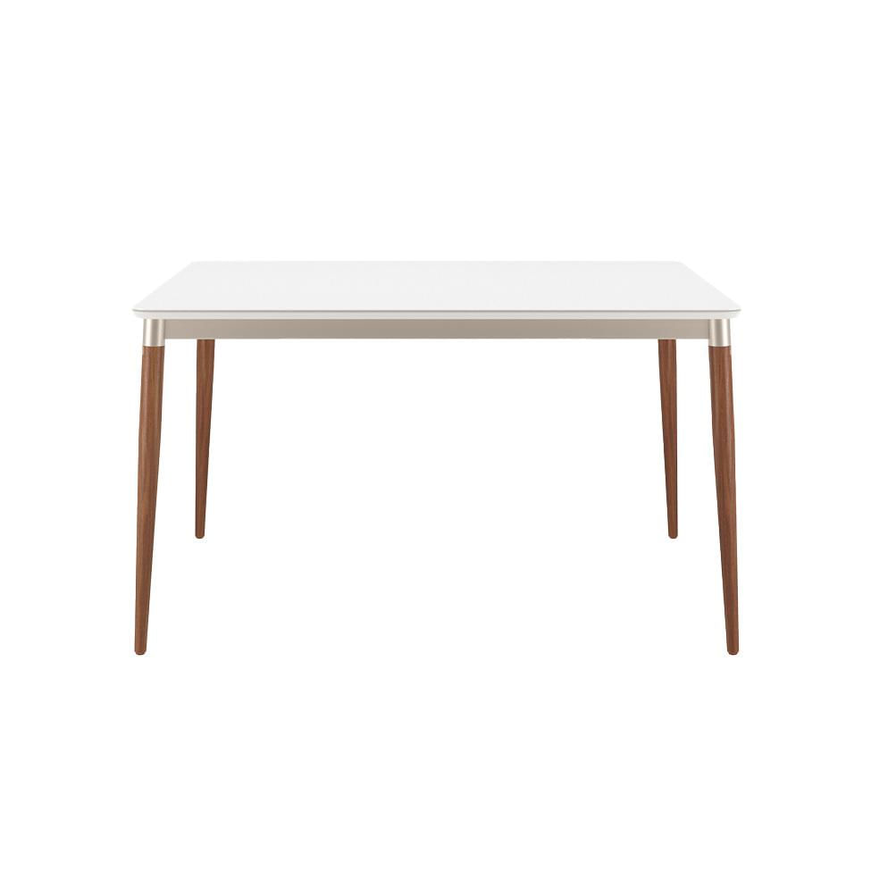 Mesa de Jantar Retangular com Tampo de Vidro Abbey Off White e Natural 135 cm