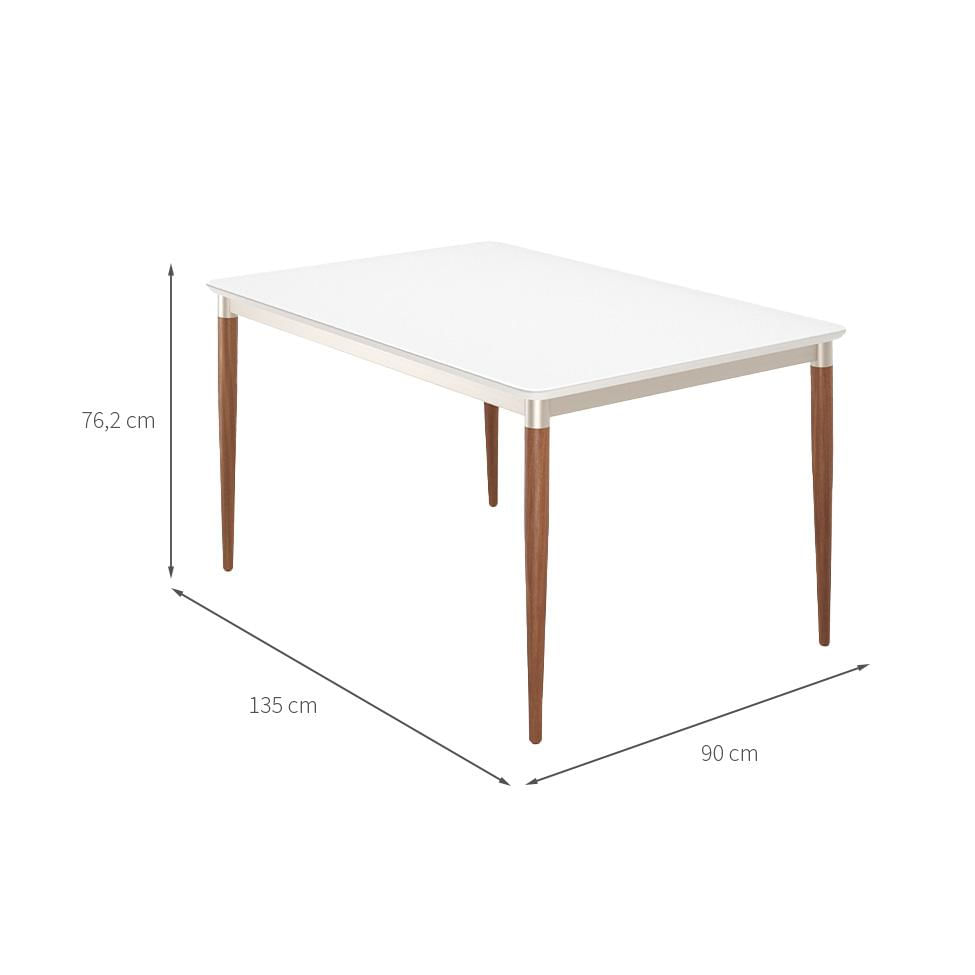 Mesa de Jantar Retangular com Tampo de Vidro Abbey Off White e Natural 135 cm