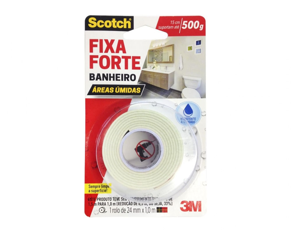 Fita Dupla Face 3M Scotch Fixa Forte Banheiro 24Mmx1,0M Blis