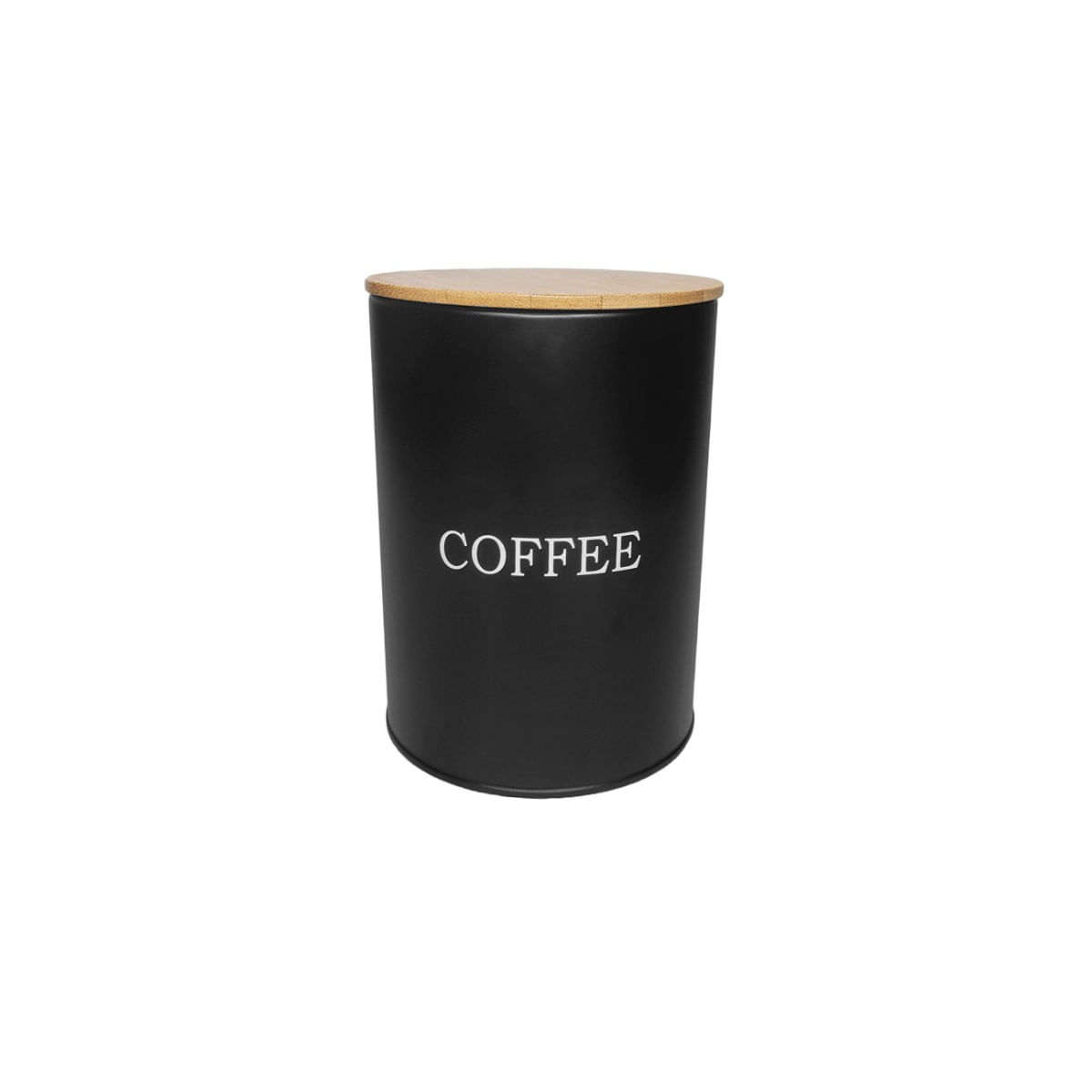 Pote Cafe Porta Mantimento Aço Preto Tampa Bambu Lata 1,4L