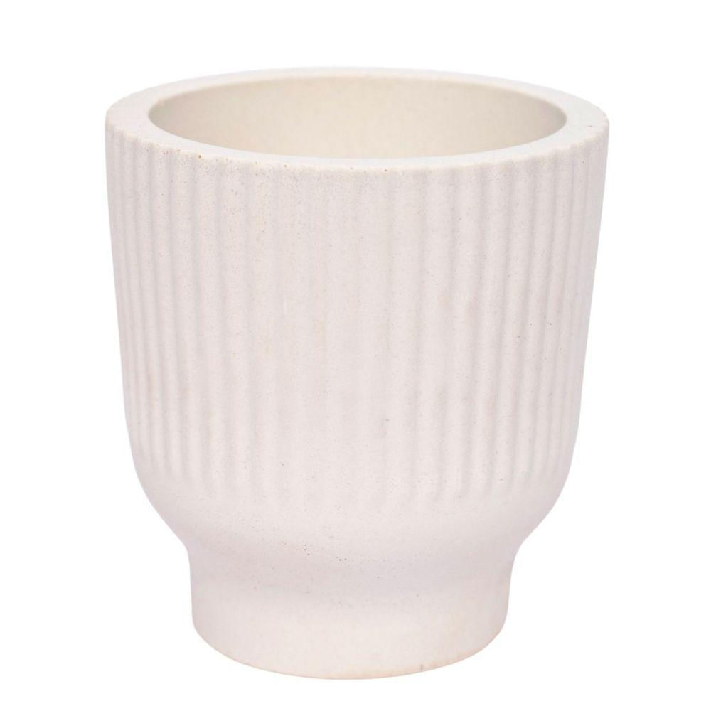 Vaso Decorativo Garrafa Invertida Listras 9,5cm Cimento Artesanal Branco