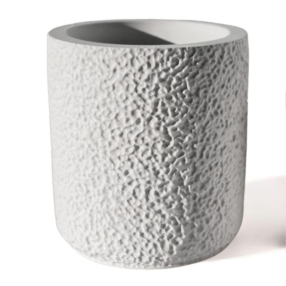 Vaso Decorativo Texturizado M Artesanal 10,5cm Em Cimento Branco