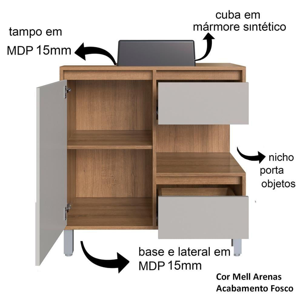 Gabinete 80 Cm Espelheira E Cuba Preta Cj2001 Mell Arenas Faem Mell Arenas