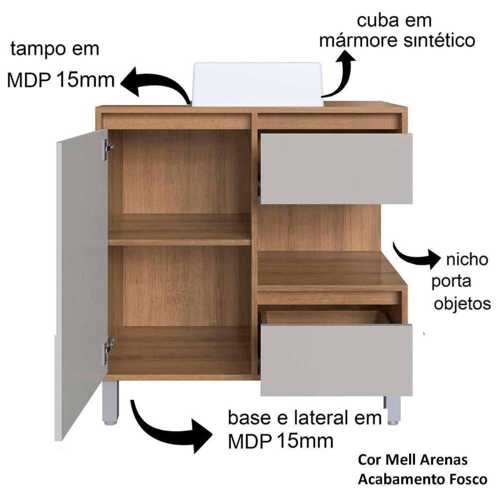 Gabinete 80 Cm Espelheira E Cuba Branca Cj2001 Mell Arenas Faem Mell Arenas