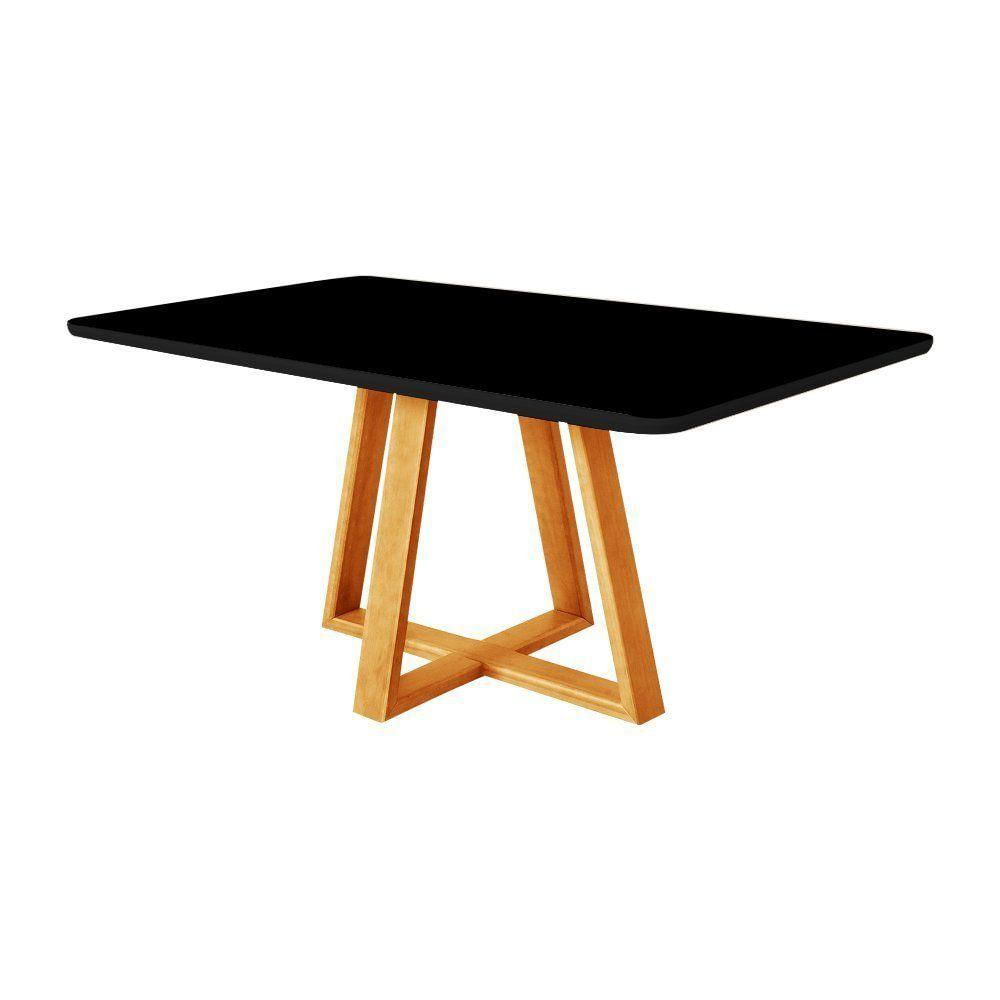 Mesa De Jantar 120x90 Tampo Mdf-vidro Para 4 Lugares Pés Madeira Maciça Pérola - Mel-preto