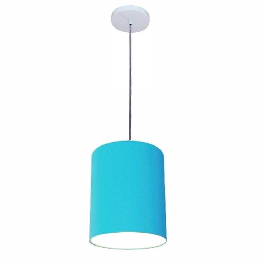 Luminária Pendente Vivare Free Lux Md-4103 Cúpula Em Tecido Azul-turquesa Da Canopla Canopla Branca E Fio Transp