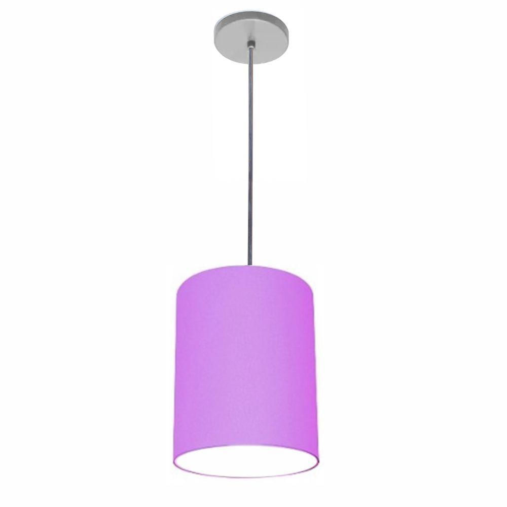 Luminária Pendente Vivare Free Lux Md-4103 Cúpula Em Tecido Lilás Da Canopla Canopla Cinza E Fio Cristal