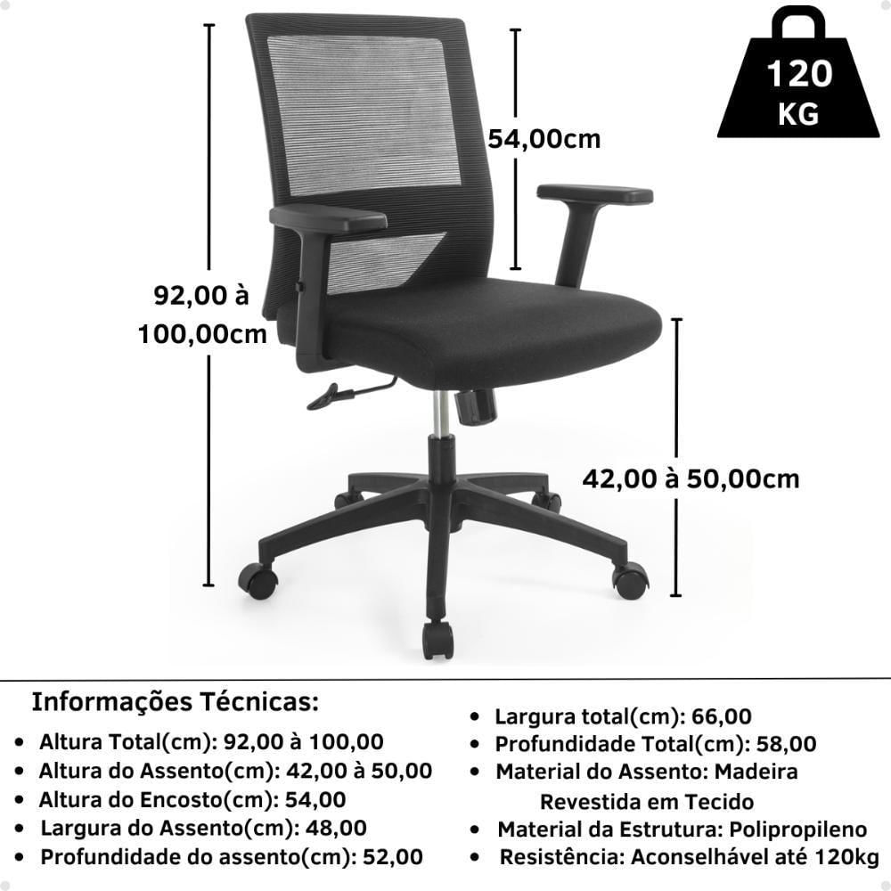 Cadeira De Escritório Ergonômica Chicago Diretor Tela Mesh Com Relax - Preto